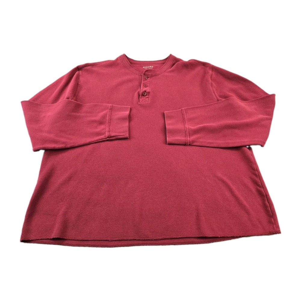 Sonoma Life+Style Men's Thermal Henley Shirt Long Sleeve Waffle Knit Red XXL